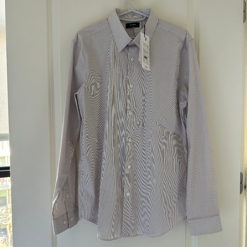 Theory Sylvain Shirt Medium M Pimento/Burgundy Stripe